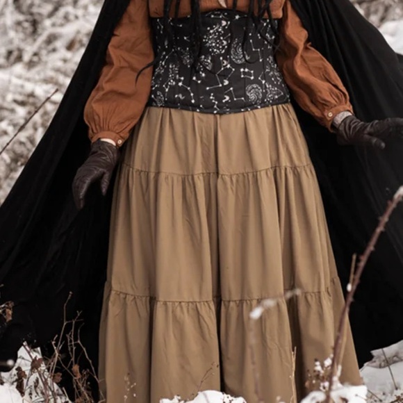 Renaissance Light Brown Elastic Waist Swing Skirt with Pockets Size XL - Picture 13 of 15